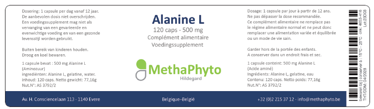 Alanine L 500 mg 120 Capsule Hildegard  -  Methaphyto