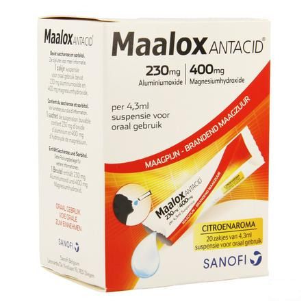Maalox Antacid Lemon 230 mg/400 mg Suspension Or. 20x4,3 ml