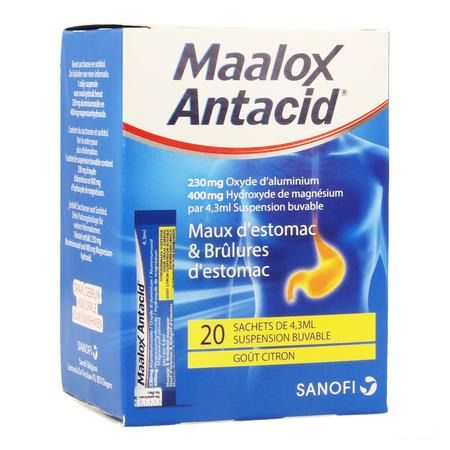 Maalox Antacid Lemon 230 mg/400 mg Suspension Or. 20x4,3 ml